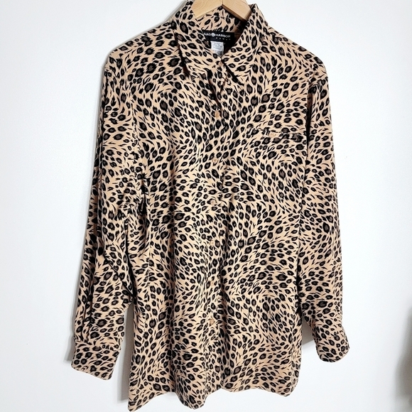 Sag & Harbor Cheetah Print Long Sleeves Button Down Women's Shirt Size 16W - Picture 2 of 7